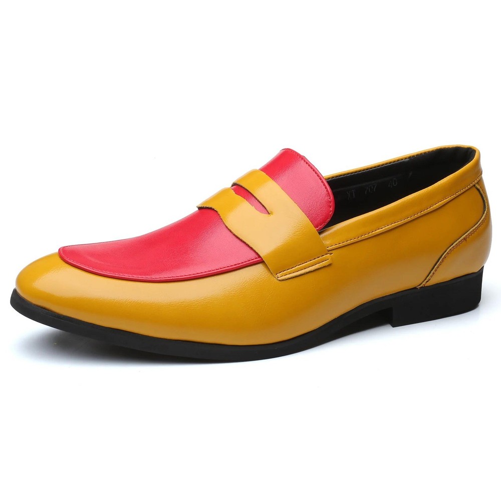Santimon Men's US 12 Yellow/Red Multicolor Penny Loafers Slip On Dress Shoes
