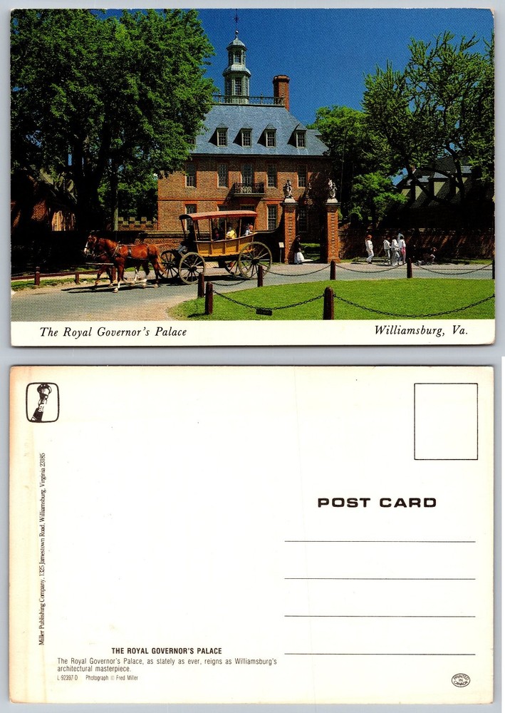 Royal Governor's Palace Williamsburg VA Horse Carriage Postcard Miller Photo