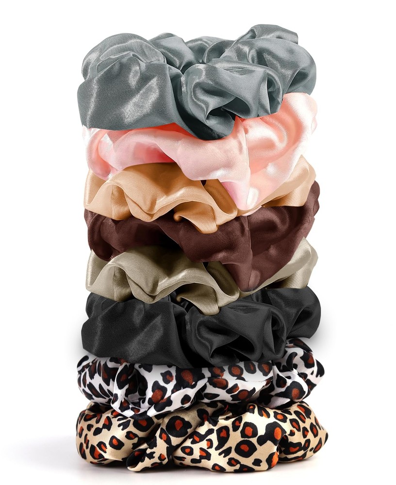 8 Pack Silk Scrunchies for Women, Soft Satin Hair Ties, No Damage Ponytail