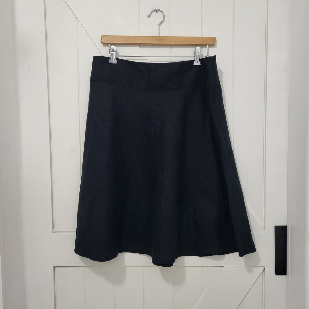 Merona 100% Linen Black Skirt A Line Flare Women's Size 10