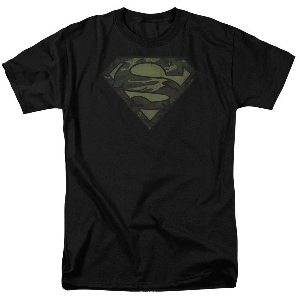 DC Superman Camo Logo Distressed Black T-Shirt Size S-5XL, Gift For Fans