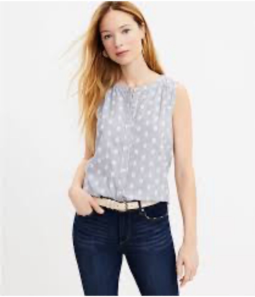 Loft Womens Small Sleeveless Gray White Pinstripe Clip Shirt