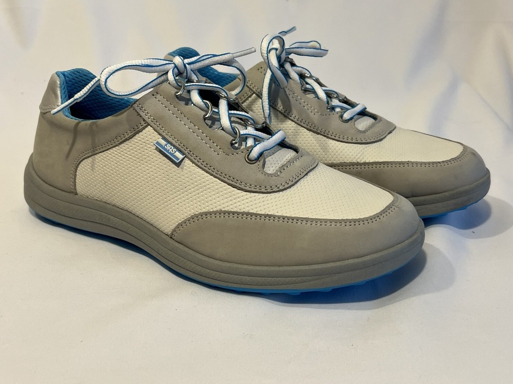 SAS Sporty Walking Shoe Women’s Leather, Gray/White, Size 8 Wide