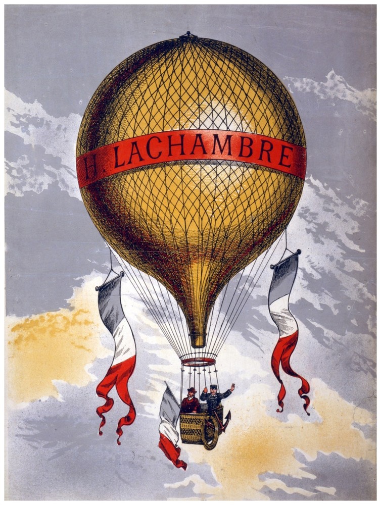 8018.H Lachambre.hot air balloon.french flags hanging.POSTER.art wall decor