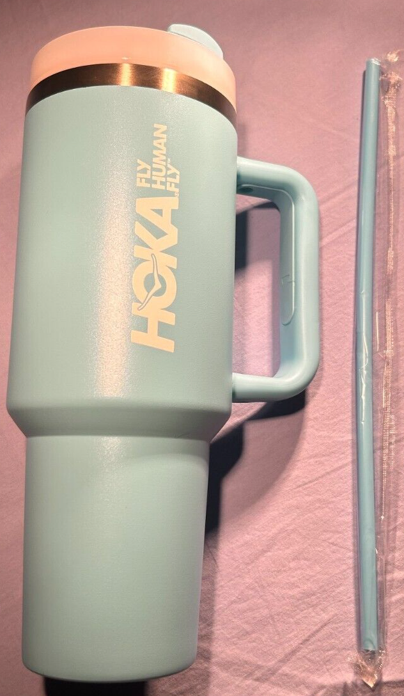 Generic Hoka Fly Human Fly 40 oz Baby Blue Tumbler w/ ScrewOn Slider Lid & Straw
