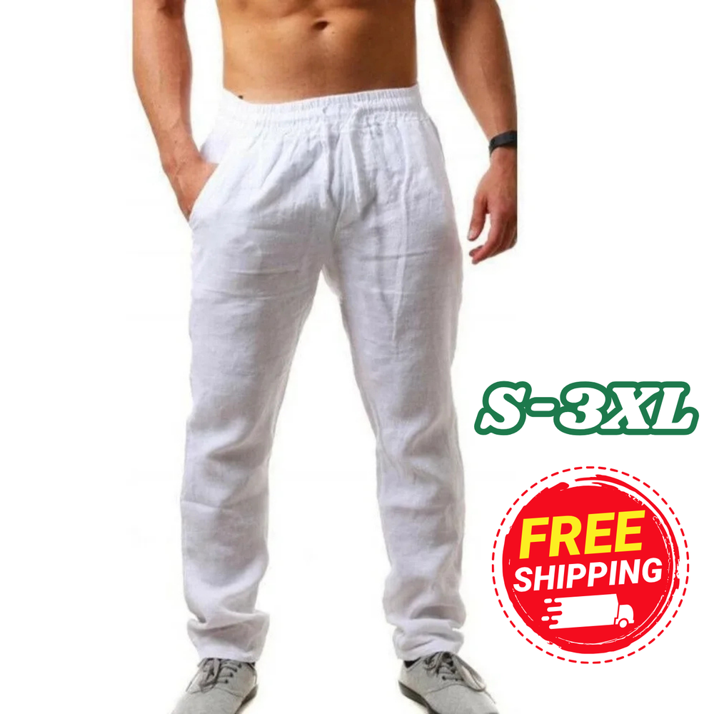 Men's Cotton Linen Casual Fitness Pants for Summer Beach Comfort  