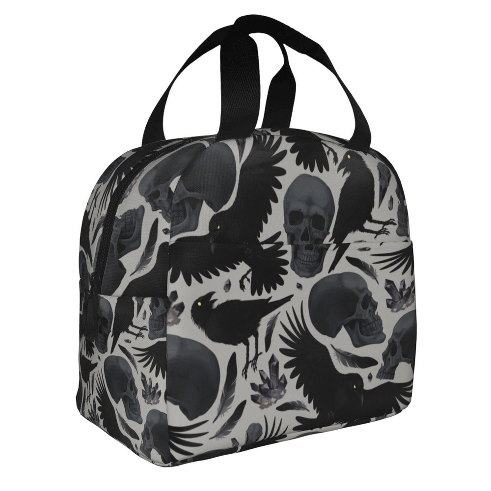 Ravens Skull Halloween Horror Insulated Lunch Bag For Men Women Reusable Lunc...