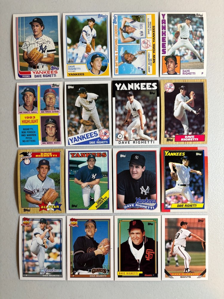 Righetti, Dave instant collection run 16 different card Topps lot 1982 - 1993