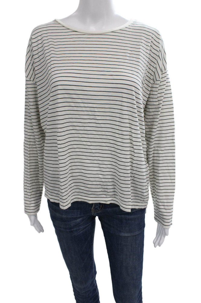 Vince Womens Striped Boat Neck Long Sleeve Pima Cotton T-Shirt White Size SFree Shipping in US $100+ Orders | $6.95 Orders Below