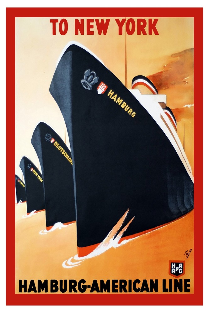 3478.Hamburg to New York boat ship cruises travel POSTER.Home Room Art decor