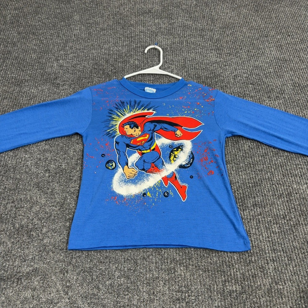 Vintage Superman PCA Apparel T Shirt Boys 14 Blue Polyester Graphic 1991 90s