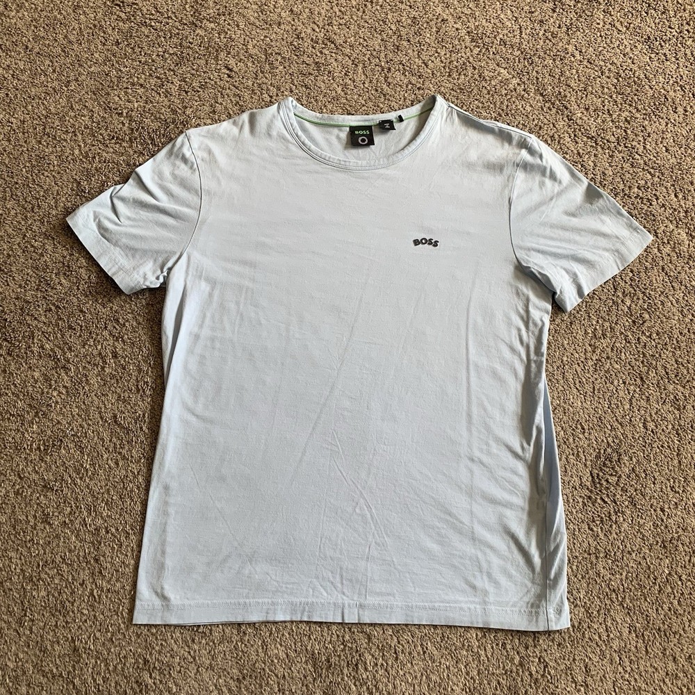 Hugo Boss BOSS Green Mens Medium Light Gray T Shirt Crew Neck Logo Tee