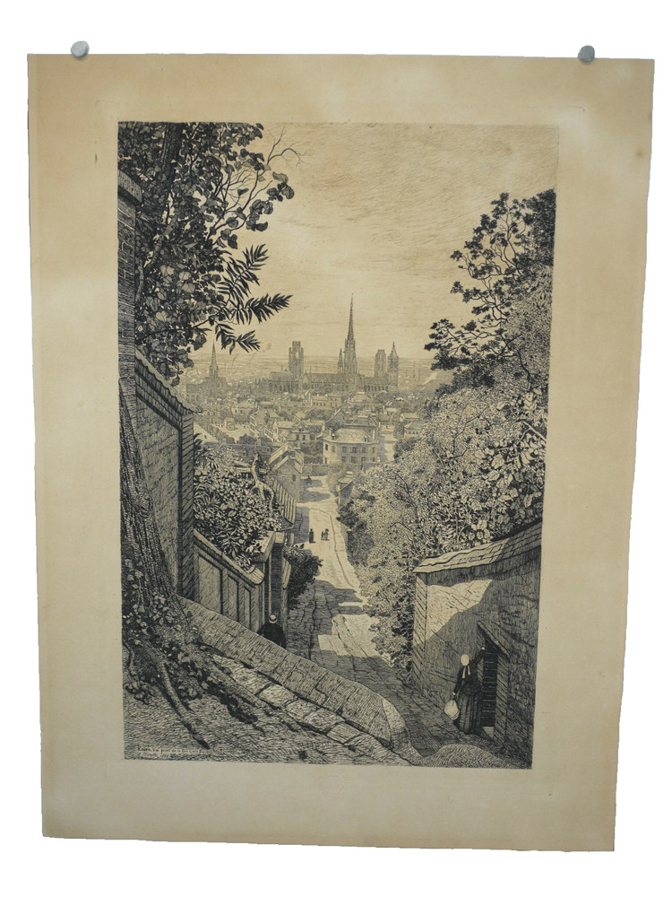 VTG Rouen MUSEE DU LOUVRE etching Chalcographie EMILE NICOLLE 1885 Print