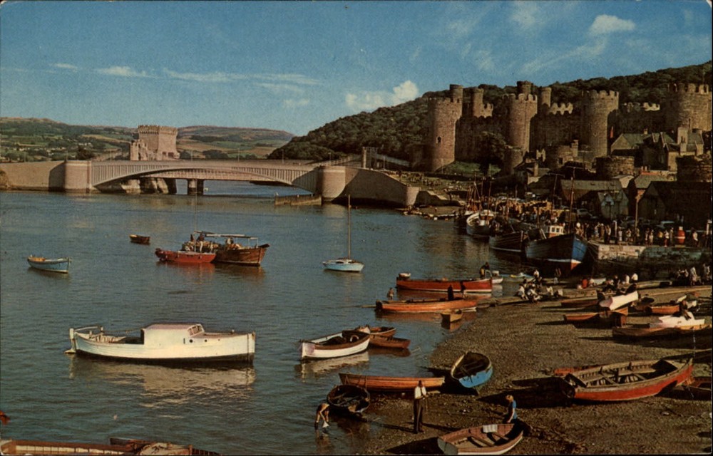 Conway Wales United Kingdom Caernarvon Resort Map harbor vintage postcard