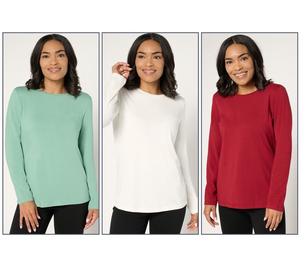 Denim & Co. Women's Top Sz M Essentials So Soft Jersey Crew Multi-colored