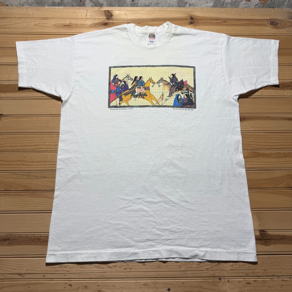 Vintage 1997 Eiteljorg Museum Indian Market Native Art Graphic T-Shirt USA - XXL