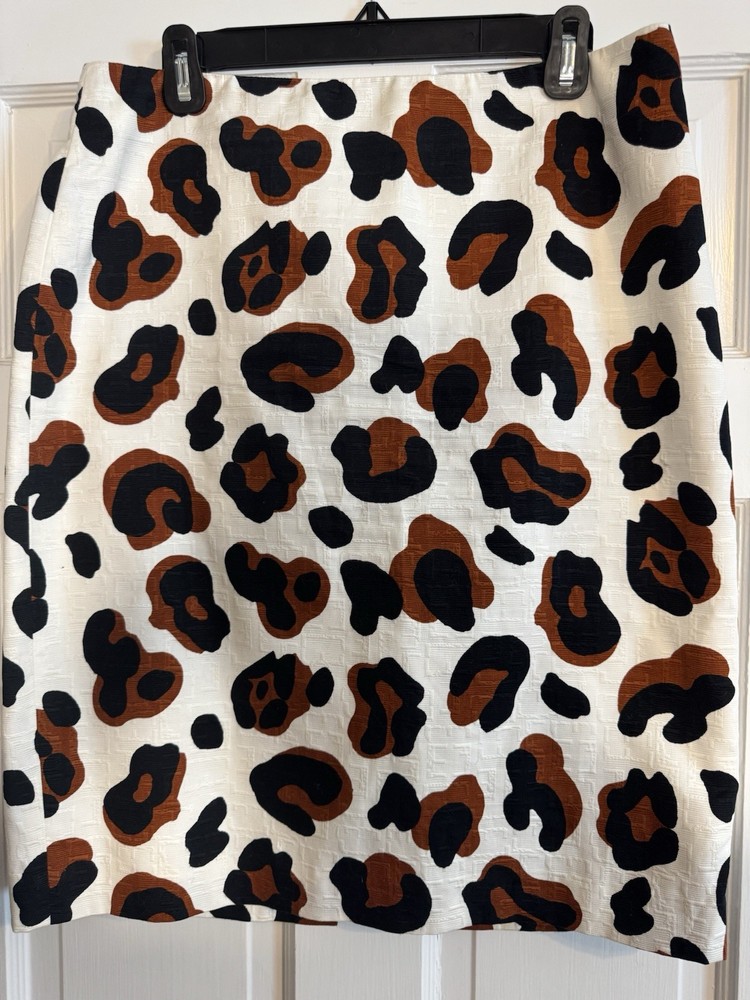 Talbots Women's Pencil Skirt Textured Leopard Print Sz 10 Cotton Work Church