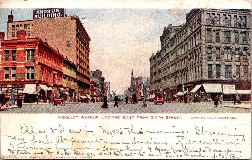 Minneapolis Minnesota Nicollet Avenue Andrus Building 1906 Postcard        26203