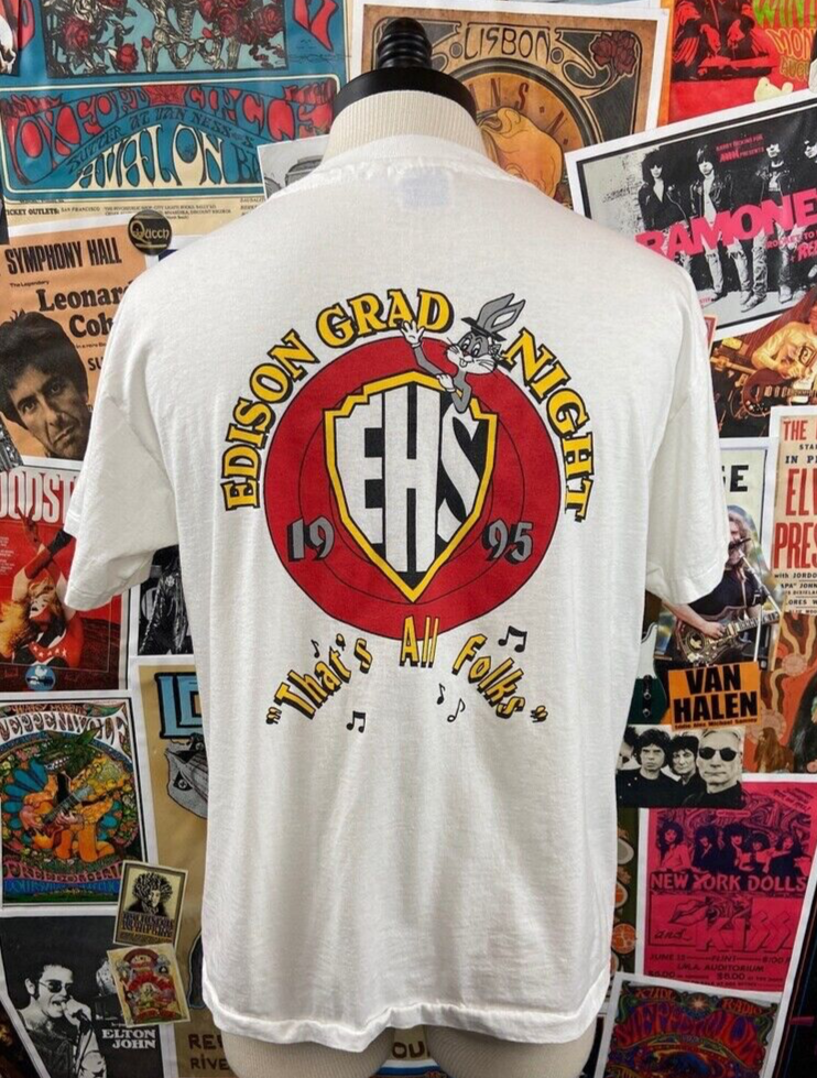 Vtg 90s EHS Edison High School Grad Night 1995 Bugs Bunny Cartoon Hanes T-Shirt