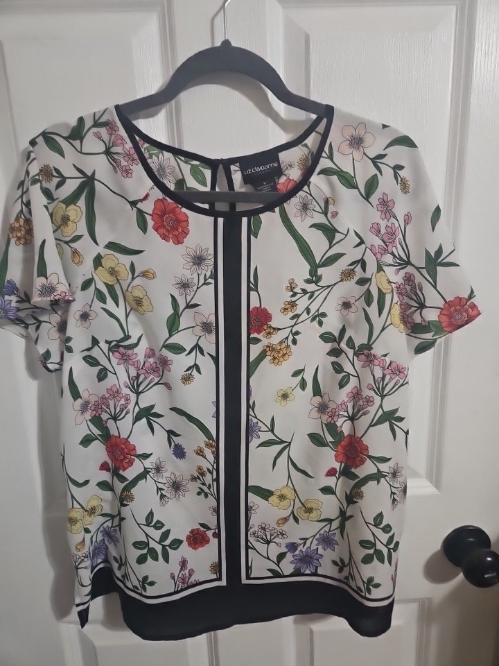 Liz Claiborne Career Women’s Medium White Floral Lightweight Pullover Blouse