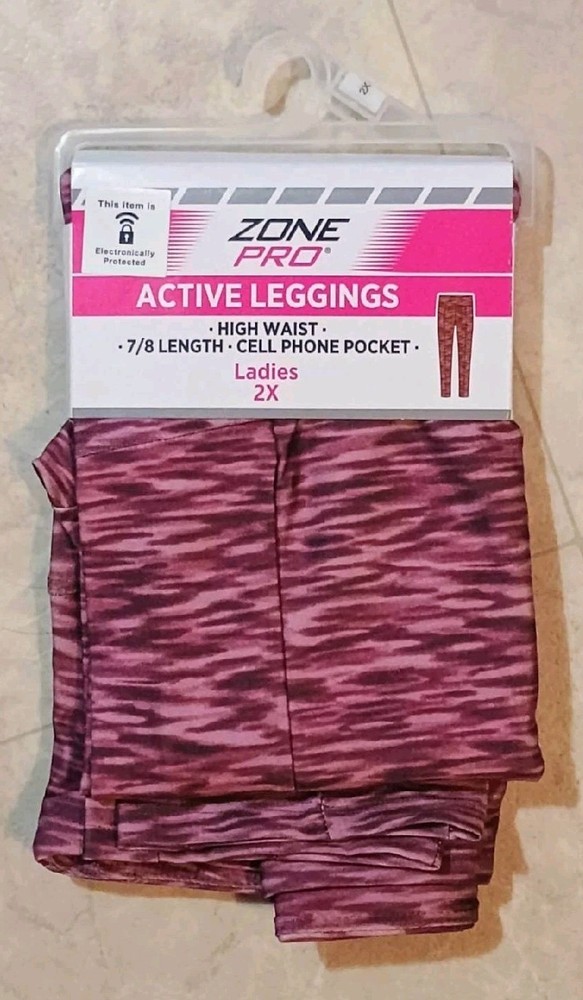Zone Pro Active Leggings Women's 2X High Waist Cell Phone Pocket 7/8 Length