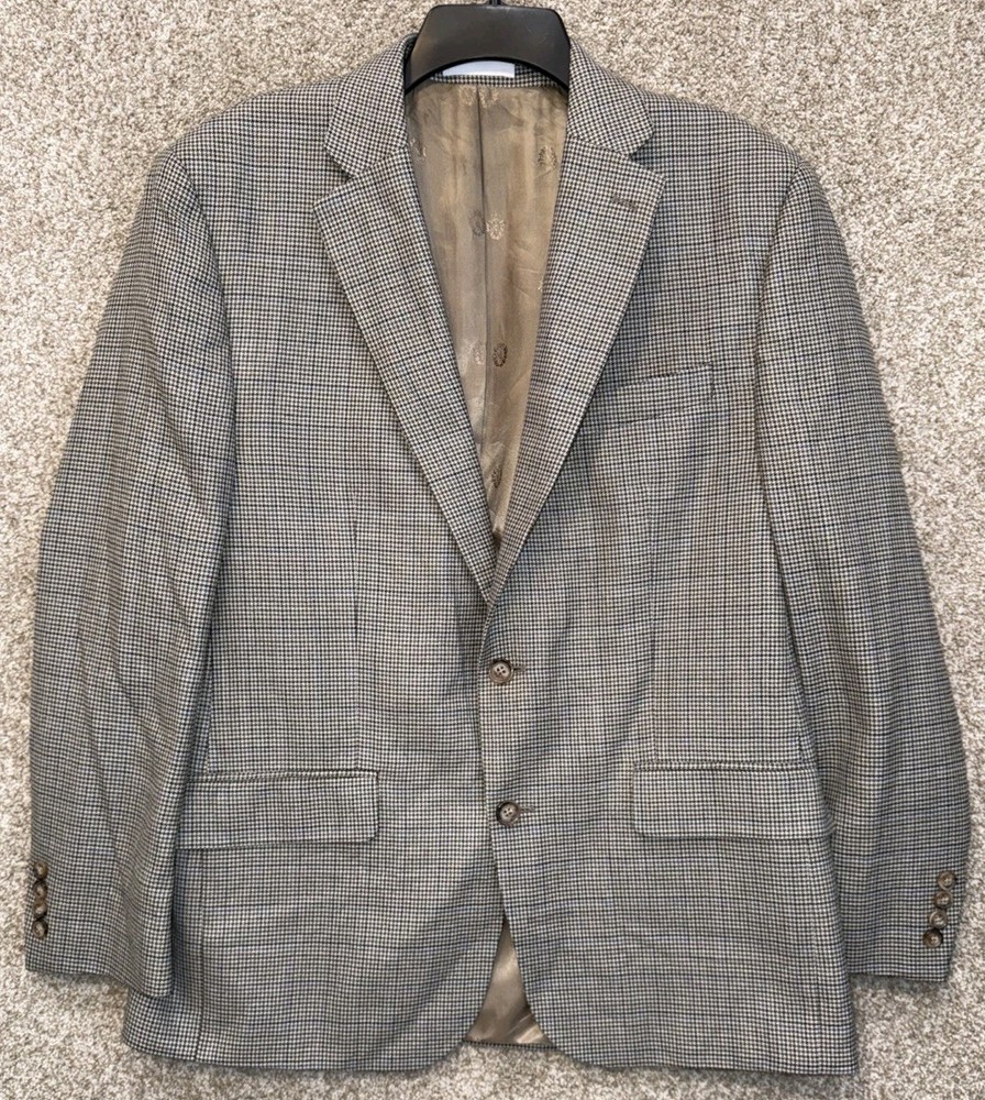 Lauren Ralph Lauren Mens 42R Gray Silk Wool Houndstooth Sport Coat Blazer Jacket