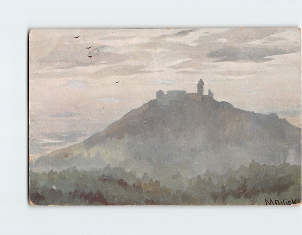 Postcard Mountain Clouds Landscape Scenery Painting