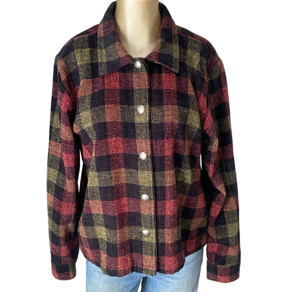 Christopher & Banks Plaid Button Front Blazer Jacket Overcoat Medium Women