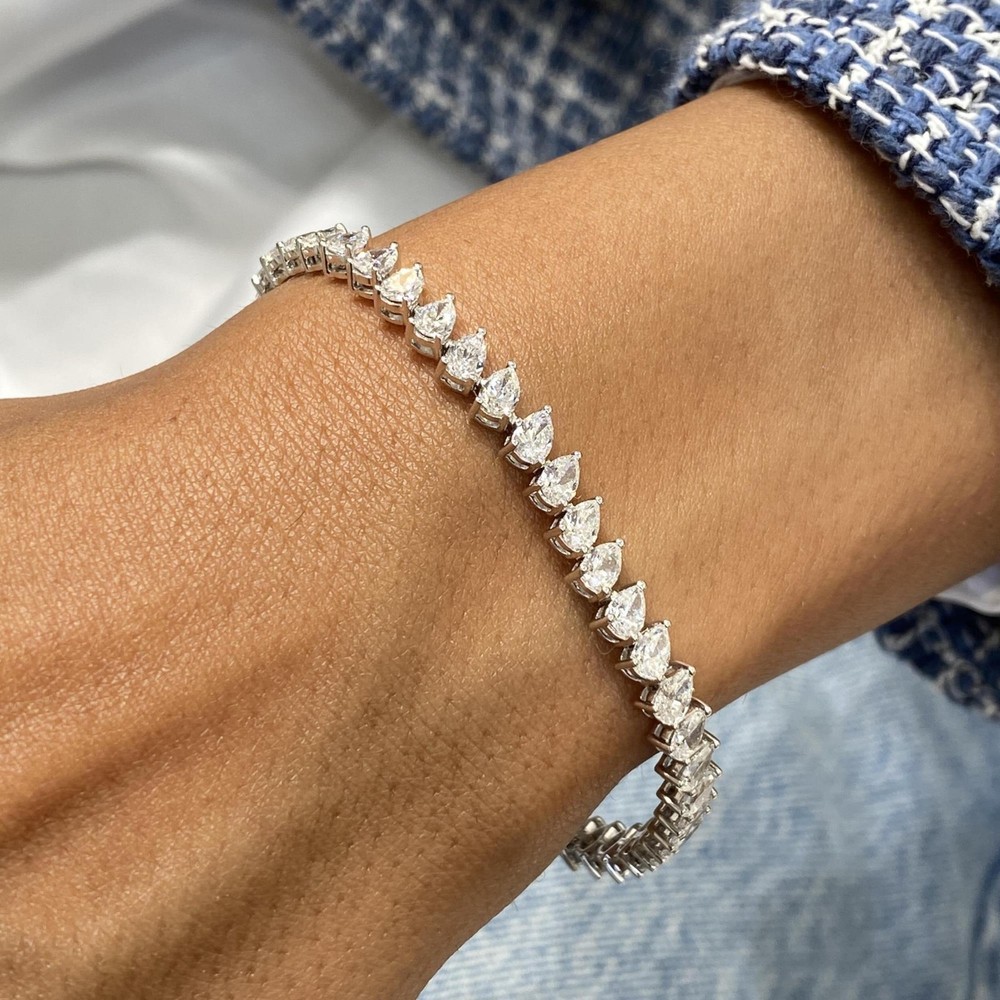 14K White Gold Tennis Bracelet 7.5ct Pear Labcreated Diamond F/VS GGL Appraised