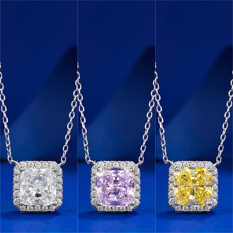 2CT Square Natural Stone Pendant Necklace in 925 Sterling Silver