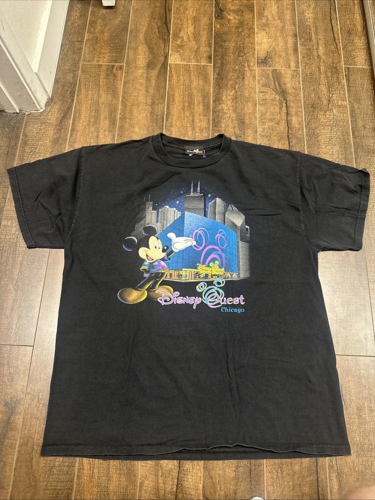 Vtg Disney Quest 90's T-Shirt Size XL X-Large Short Sleeve Black Tee Retro