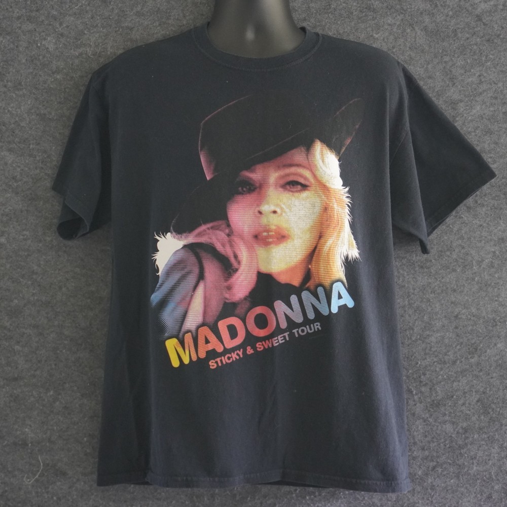 Madonna Sticky & Sweet Tour T-Shirt Vintage 2008 Concert Tee Black Gildan Large