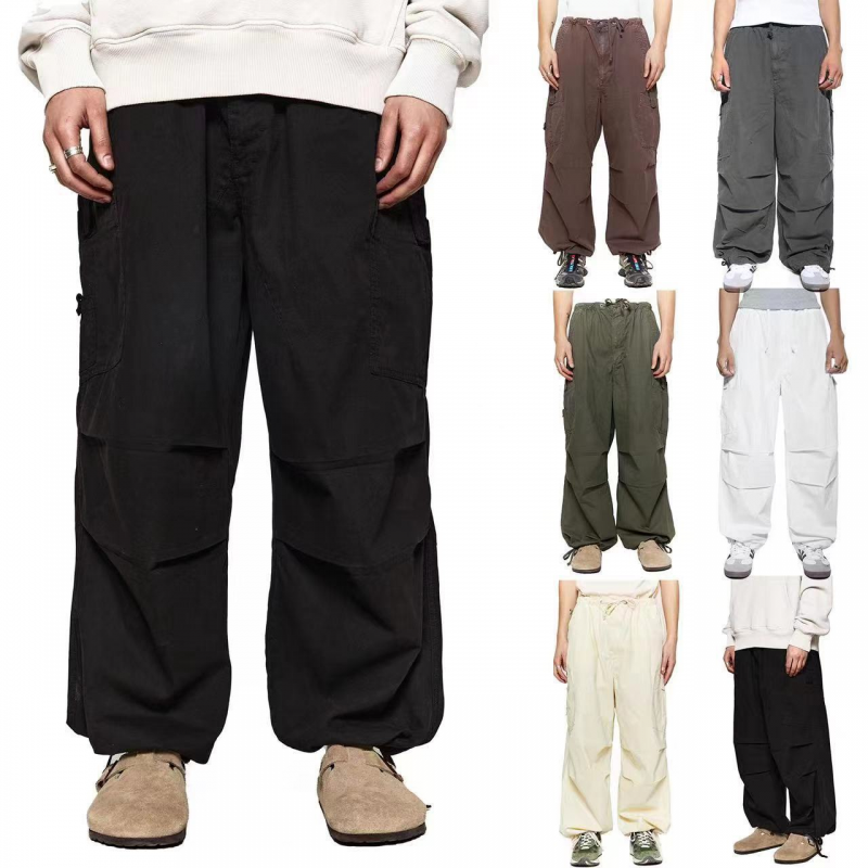 Men's Fashion Casual Cotton And Linen Elastic Waist Solid Color Work Pants