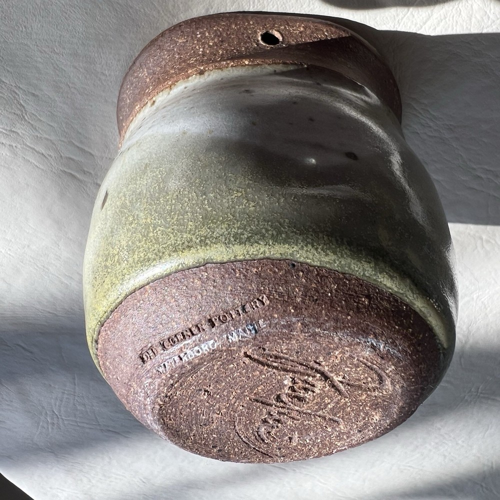 Stoneware Pocket Planter Vase Celadon MCM Glaze Studio Old Corner Pottery Maine