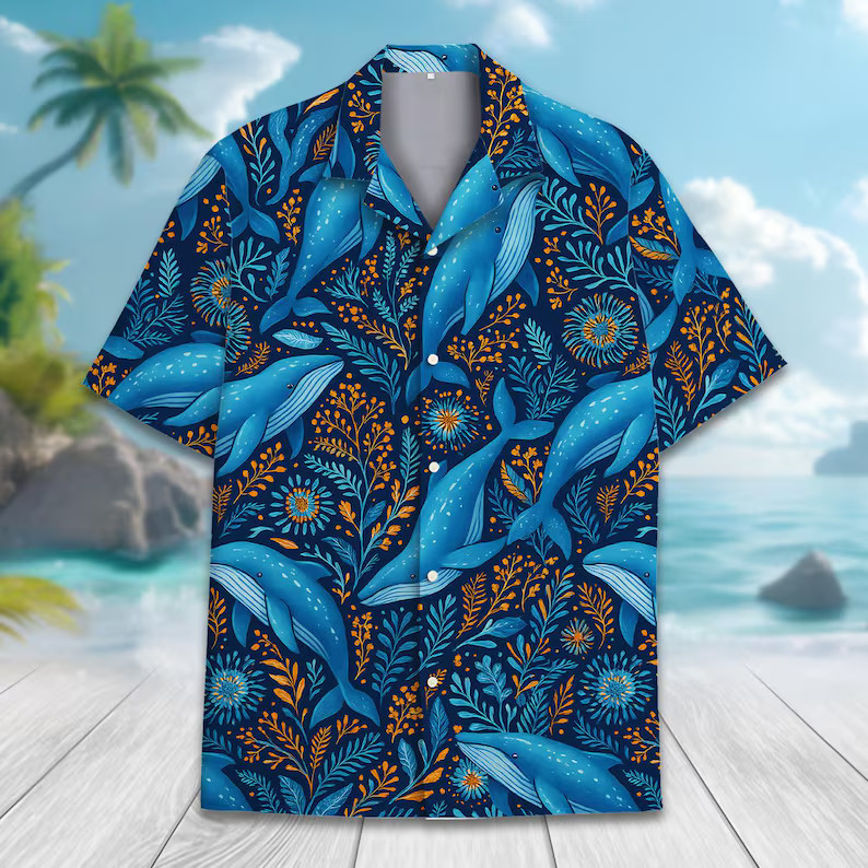 Whale Ocean Hawaiian Shirt Sea Life Animal Print Men Women Beach