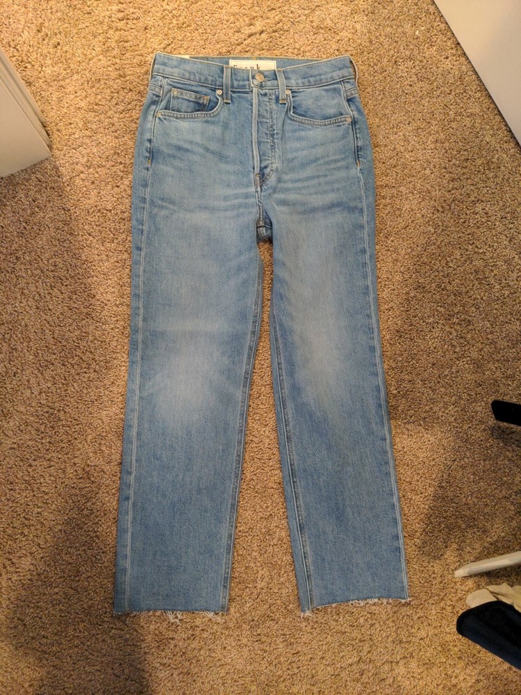Frank & Eileen Cork Jeans Straight Ankle Crop Raw Hem In Antique Blue Size 26