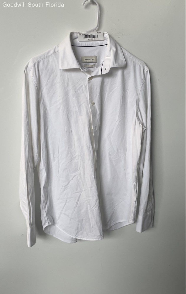 Bugatchi Mens White 8-Way Stretch Long Sleeve Button-Up Shirt Size Medium