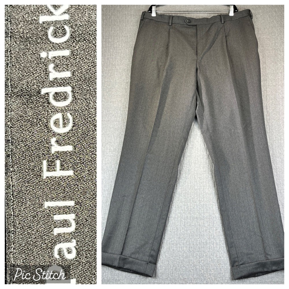 New Paul Fredrick Wool Dress Pants Men 40X32 1/2 Flat Front Gray Cuffed formal