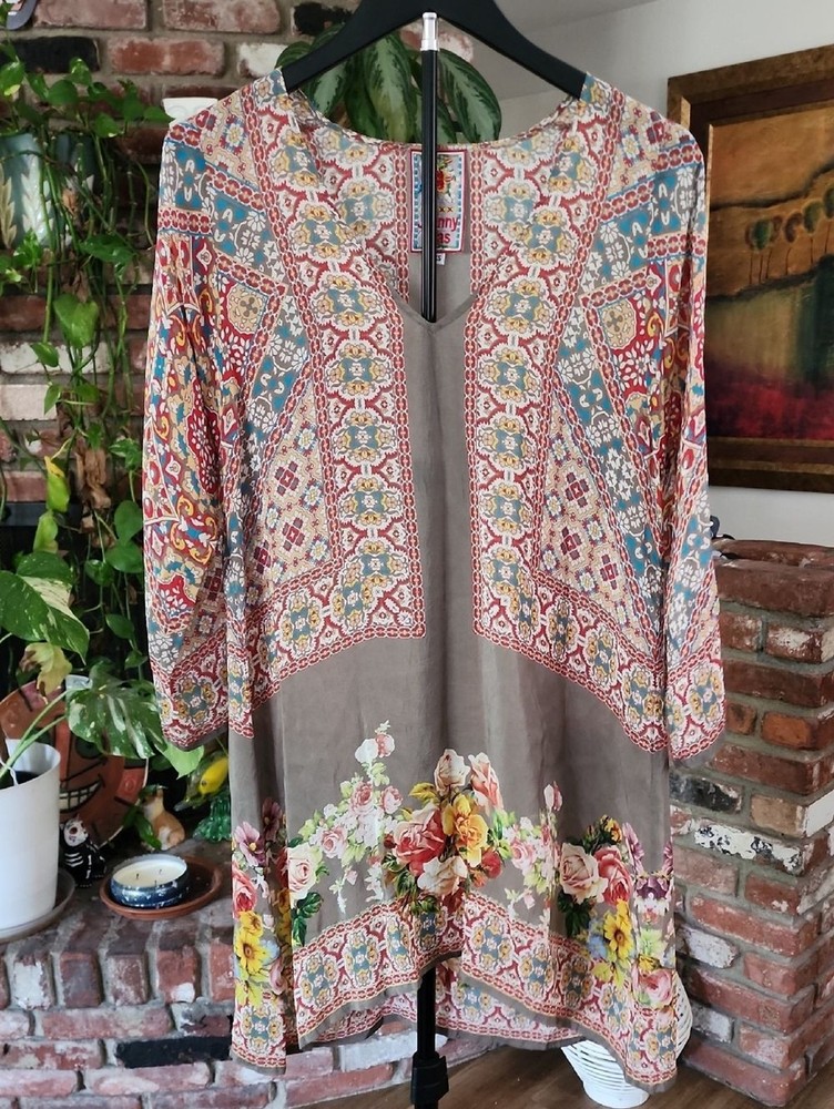 Johnny Was Boho Floral Mixed Print Tunic Top Cottagecore Artsy