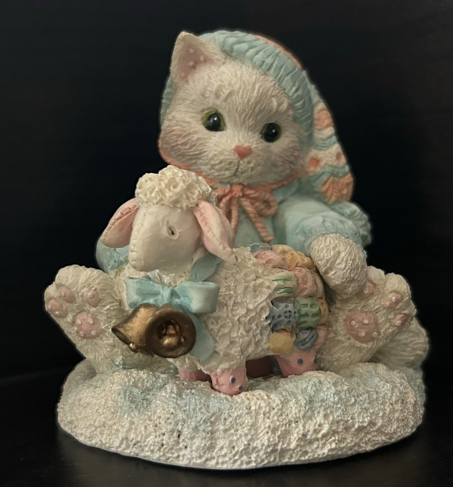 Calico Kitten in Stocking Cap Holding Lamb Plush 628182
