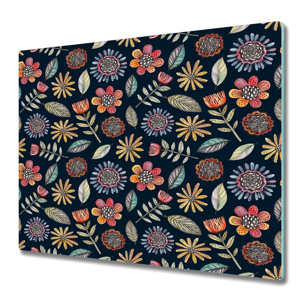 Tempered Glass Surface Protector Worktop Saver Folk flowers Colourful 60x52