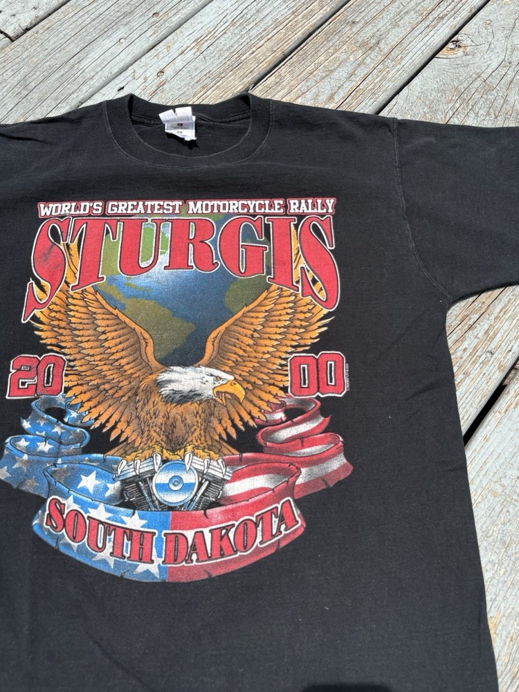 VINTAGE 2000 STURGIS SOUTH DAKOTA BIKE RALLY TEE SHIRT LARGE 90s BIKER BLACK