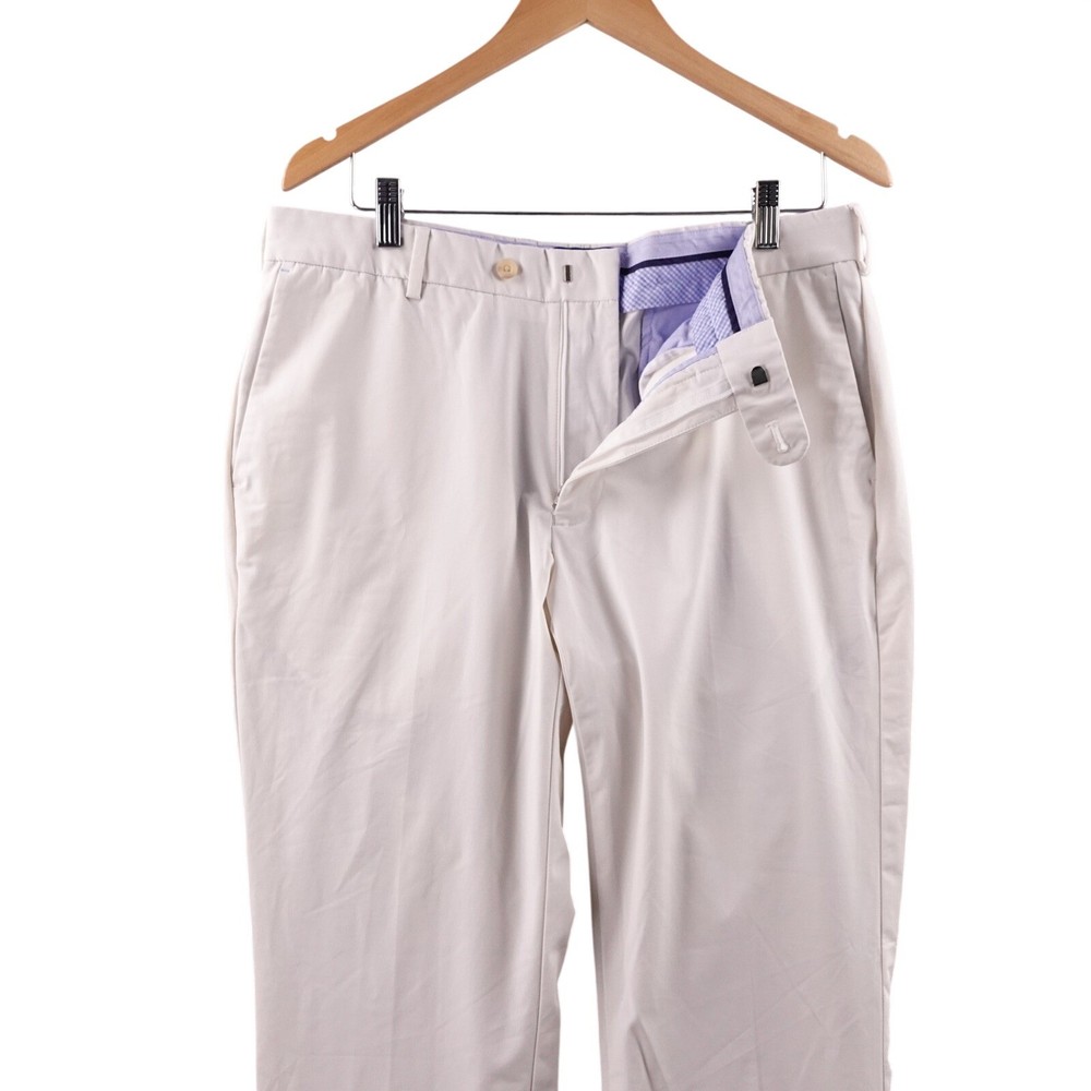 Peter Millar Crown Crafted Mens Beige Chinos Pants Size 35x30 Flat Front Golf