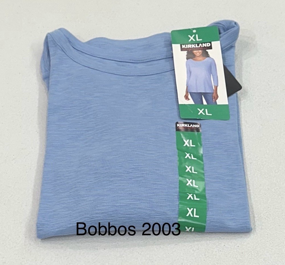Kirkland Signature Women's 3/4 Sleeve Boatneck Slub Tee, Blue, Size XL