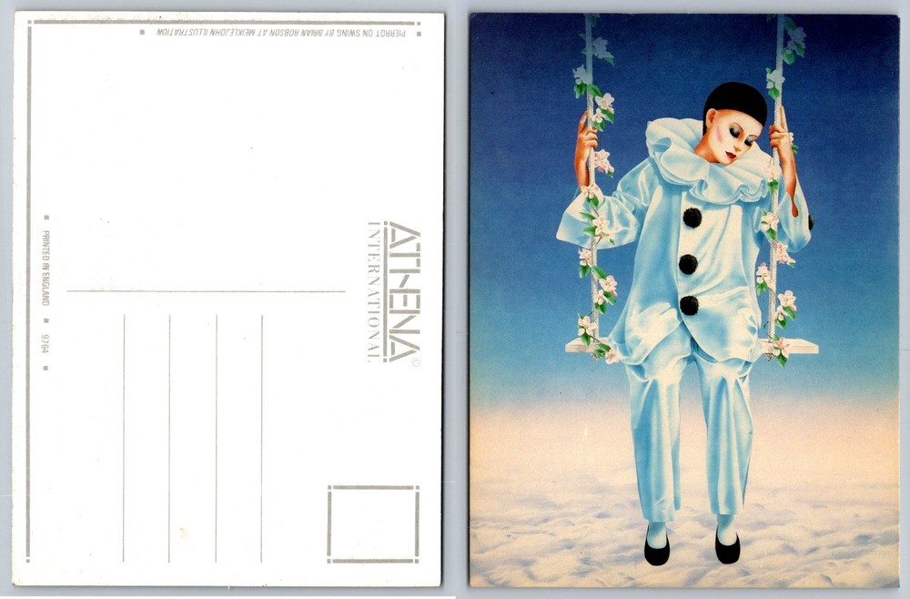 Brian Robson Pierrot on Swing Art Postcard Athena International England