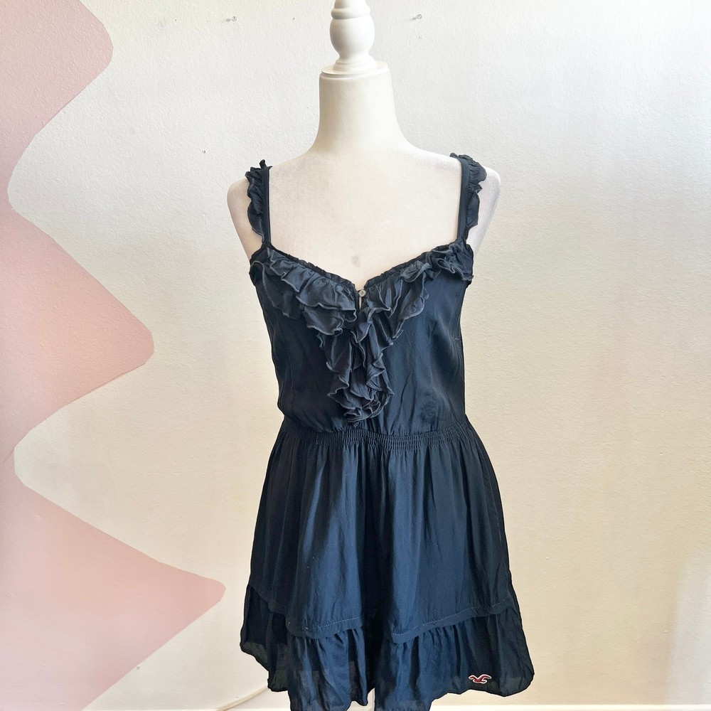 Y2K Hollister Blue Ruffle Mini Dress Vintage 2000s Coquette Cottagecore Medium