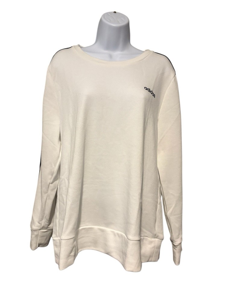 Adidas Women’s Crew Neck Sweatshirt Size L White With Black Stripes