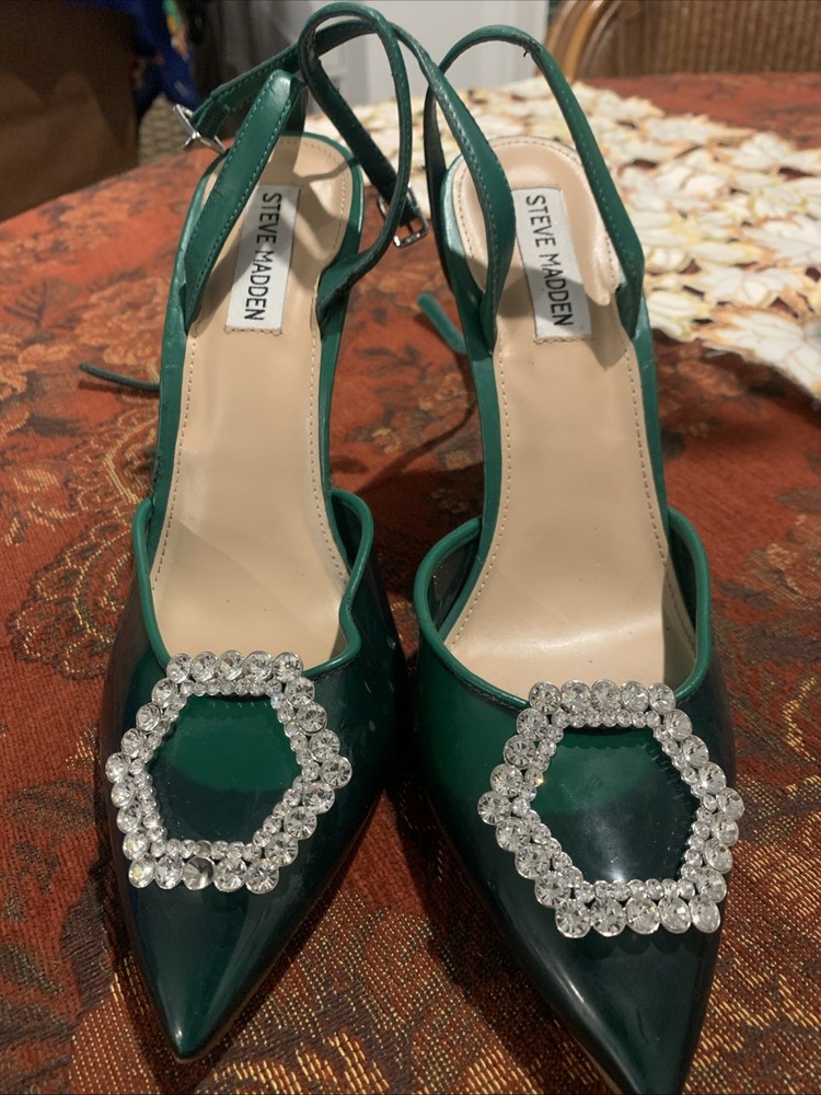Steve Madden Women's High Heel Size 9 Green W Rhinestone Accent On Toe Christmas-image