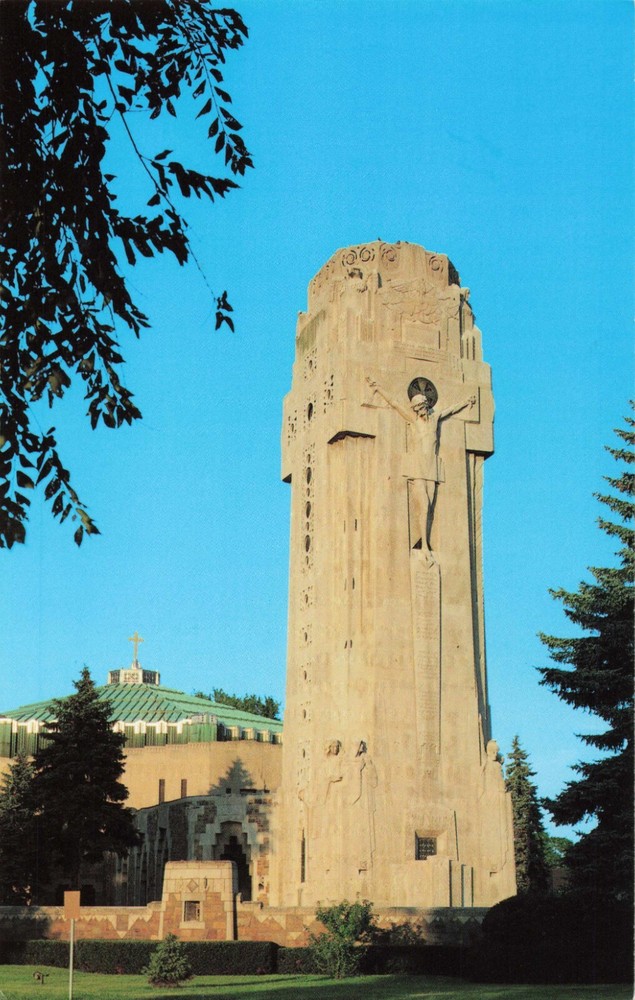 The Crucifixion Tower - Shrine of the Little Flower Church Royal Oak MI Postcard