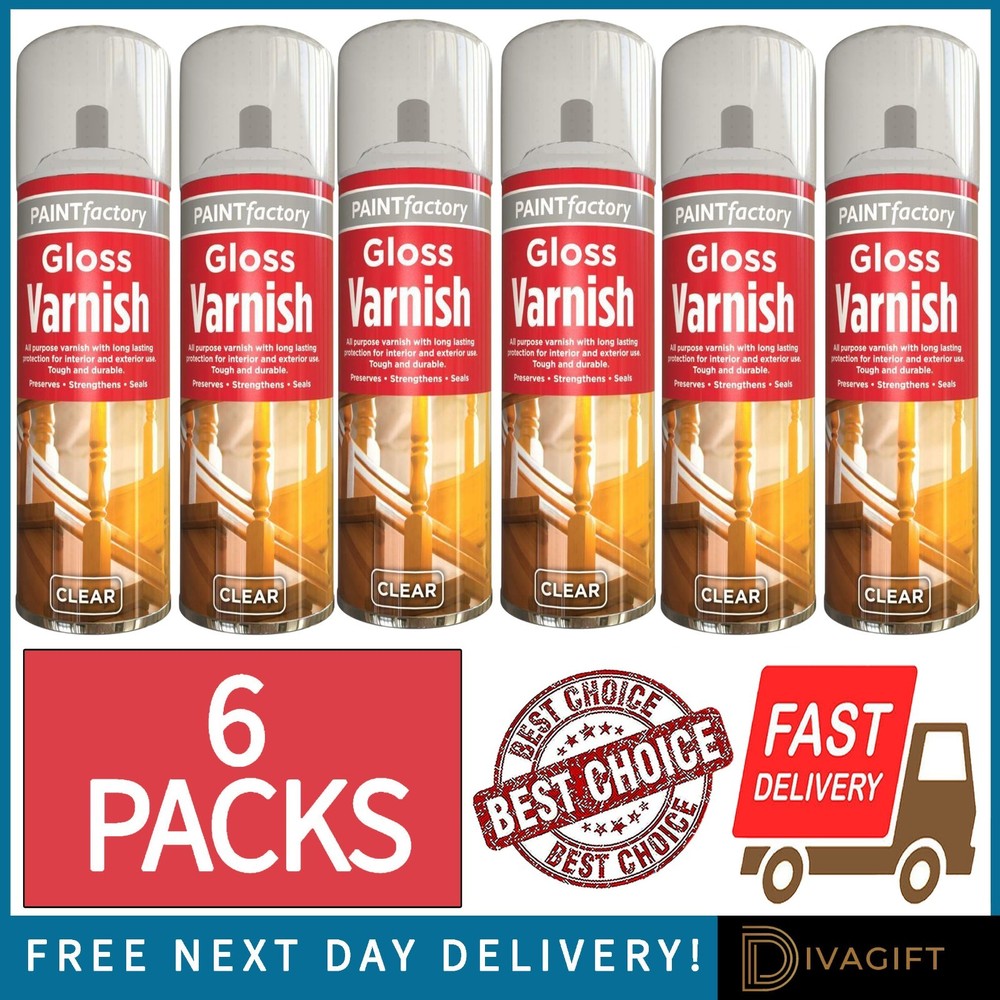 6 x CLEAR GLOSS VARNISH SPRAY 250ML ALL PURPOSE EXTERIOR INTERIOR AEROSOL CAN